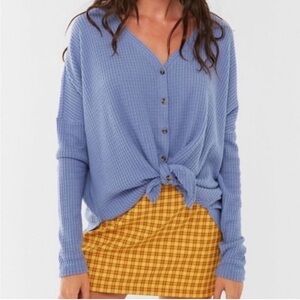 Out from Under JoJo Light Blue Waffle Knit Button-Front Women's Top